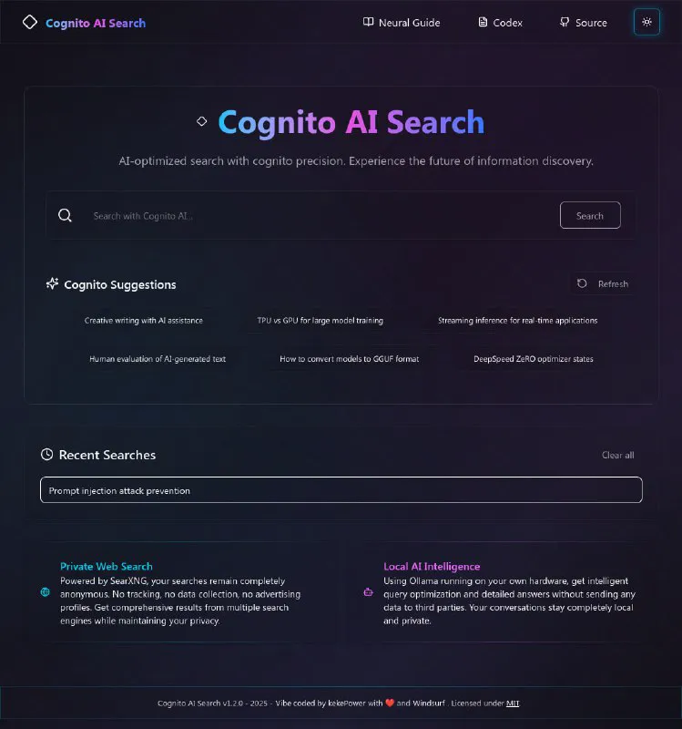 Cognito AI Search：您的本地隐私AI搜索引擎 - 数据自控