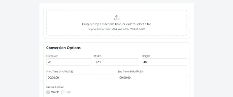 EzWebP：免费在线视频转WebP/GIF工具 - 安全本地转换