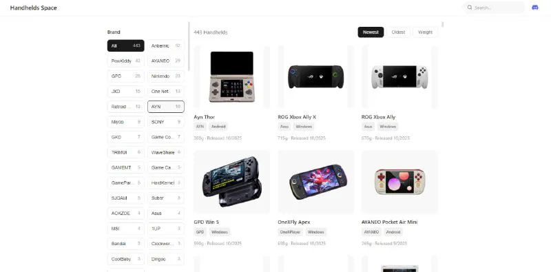 Handhelds Space: 掌机规格数据库与对比，免费查询数百款设备