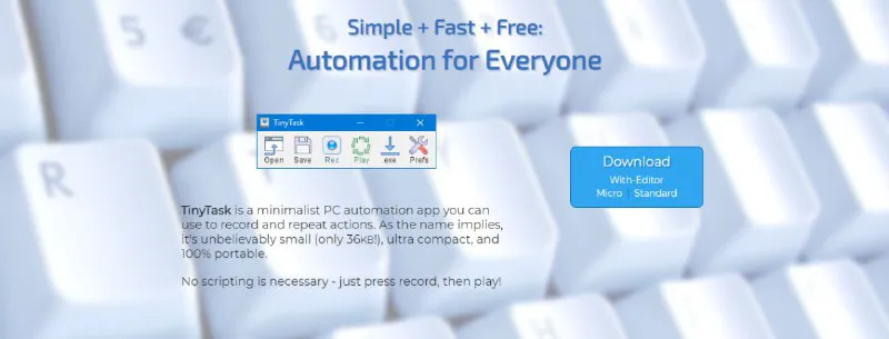 TinyTask：免费Windows自动化工具，模拟键鼠操作，无需脚本