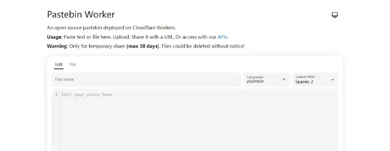 Pastebin Worker - 免费开源的 Cloudflare 文件文本分享平台