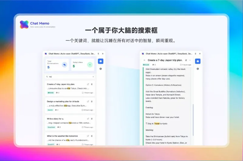 Chat Memo：聚合多平台AI对话，统一管理与隐私保障的浏览器扩展
